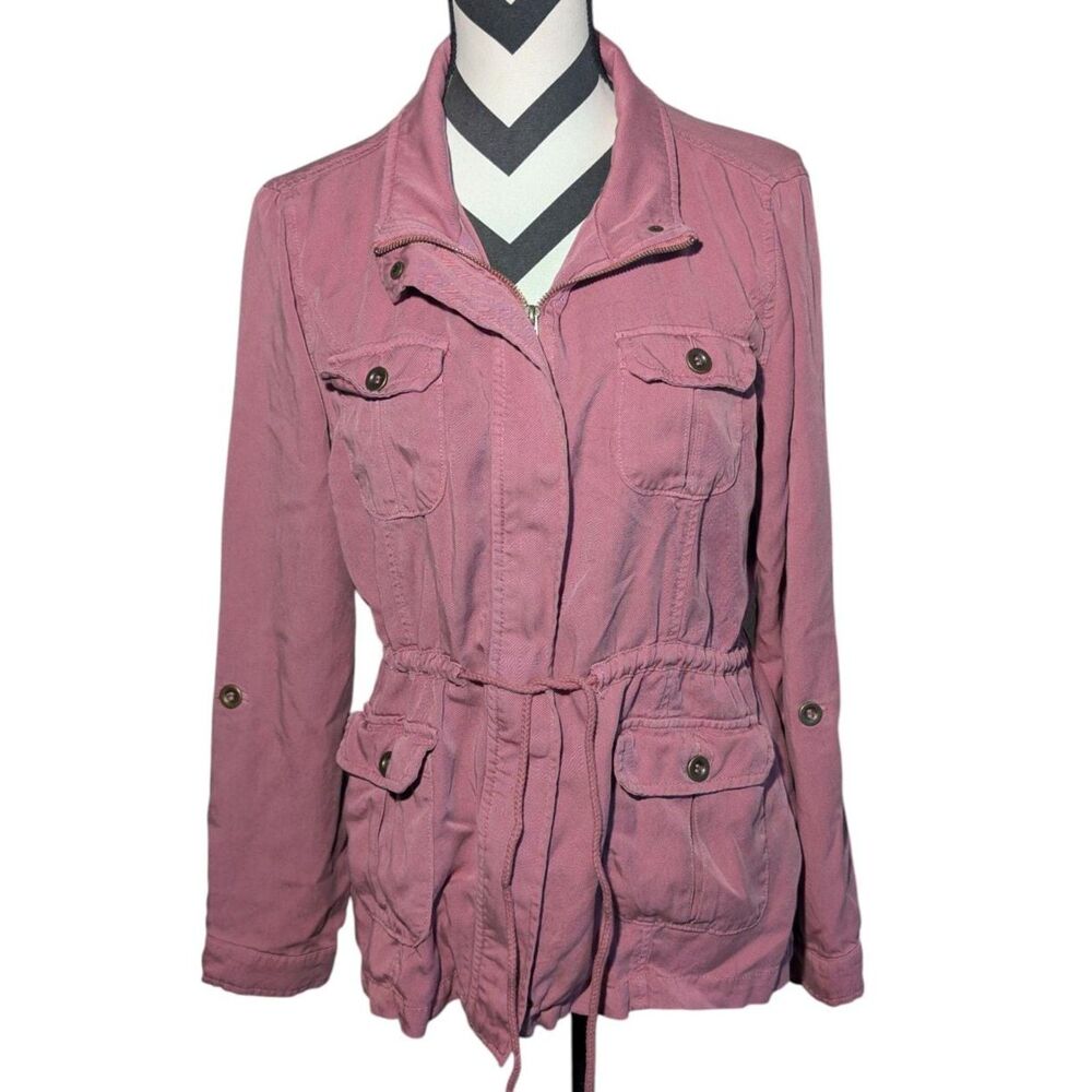 C'est Toi Black Label Pink Rose Tencel Safari Utility Jacket L Drawstring Waist